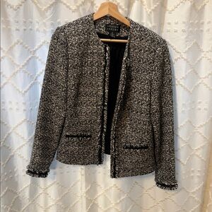 Black and White Tweed Fringe Blazer
